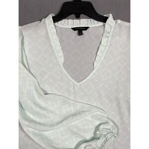 Banana Republic Women's L Sheer Ruffle Neck Mint Pastel Green Business Casual